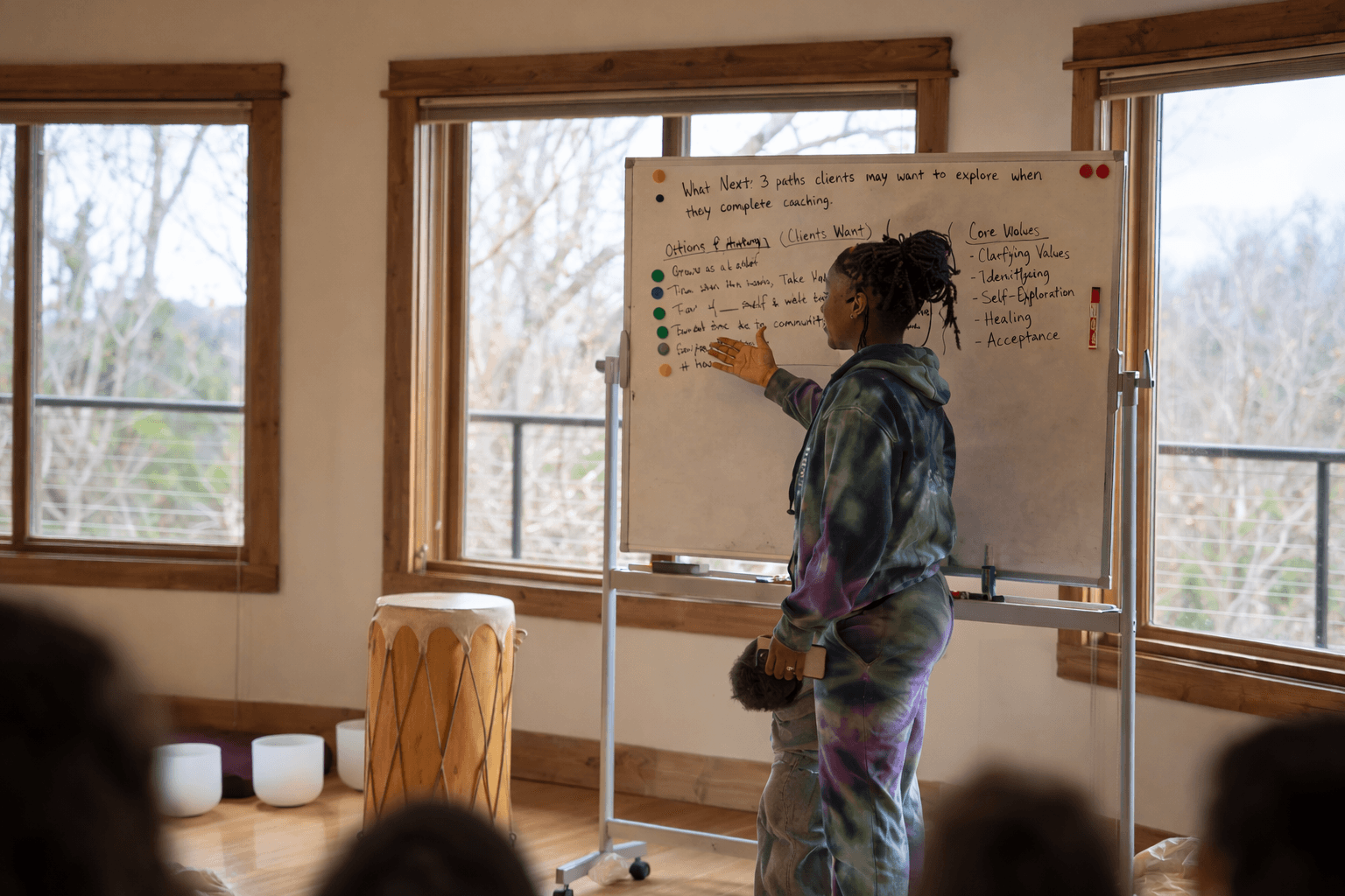 Hannah leading a group session at retreat